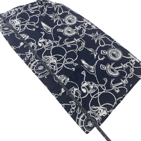 Talbots Vintage Womens Nautical Navy-White Print Wrap Midi Skirt Size 4 Tie Wais - Picture 10 of 15